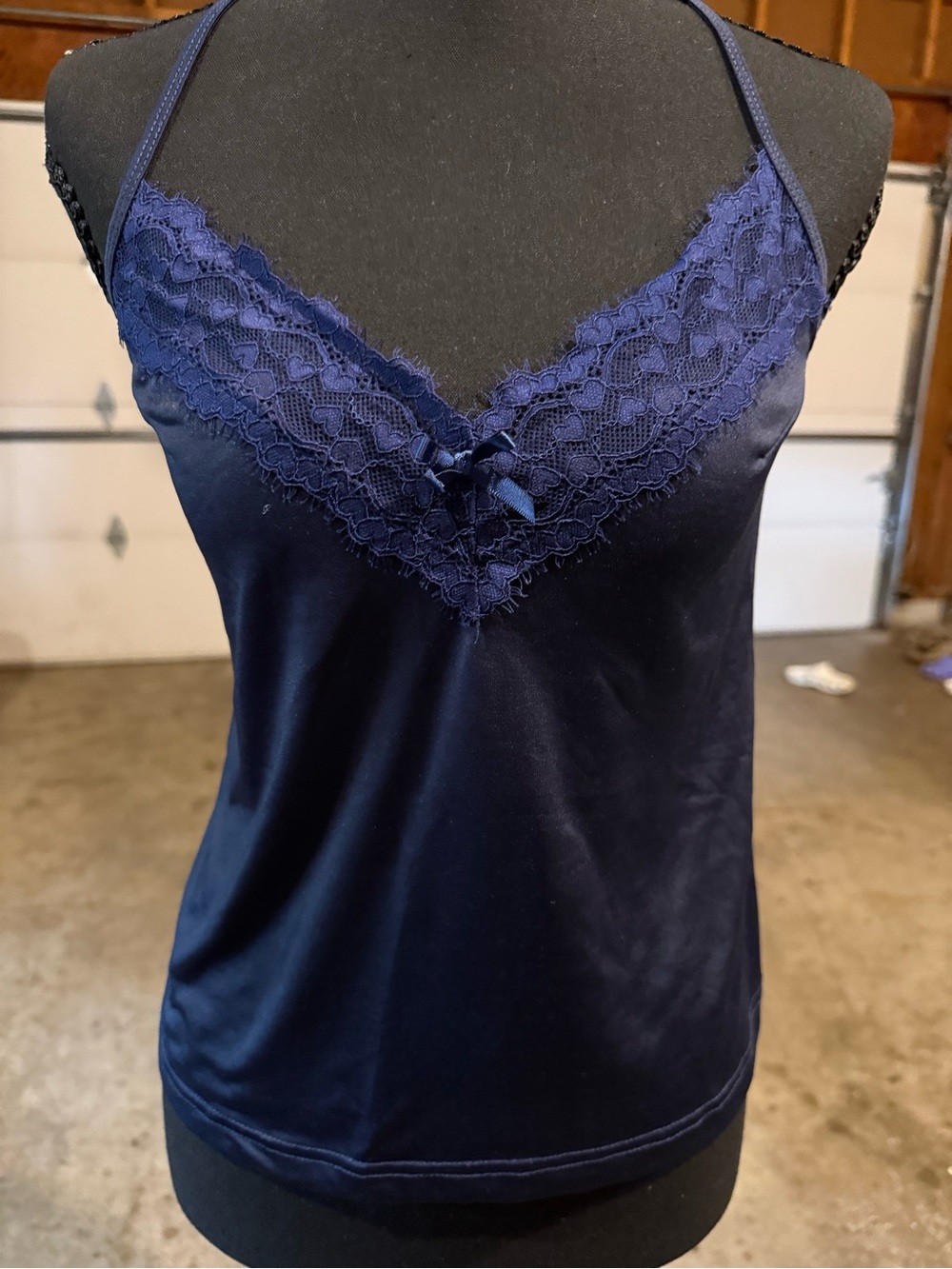 Lace-Trim Satin Camisole in Navy